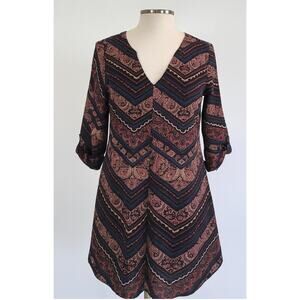 Lush Tunic Dress Women Size M Pink Blue Aztec Paisley Chevron Boho Long Sleeves